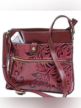 MC Handbags MIRABELLE 8940 Leather Crossbody Bag, Burgundy